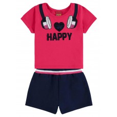 Conjunto Infantil Kyly Happy Rosa/Marinho