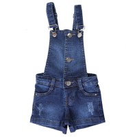 Jardineira Jeans Infantil Color Mini Com Puídos e Botões